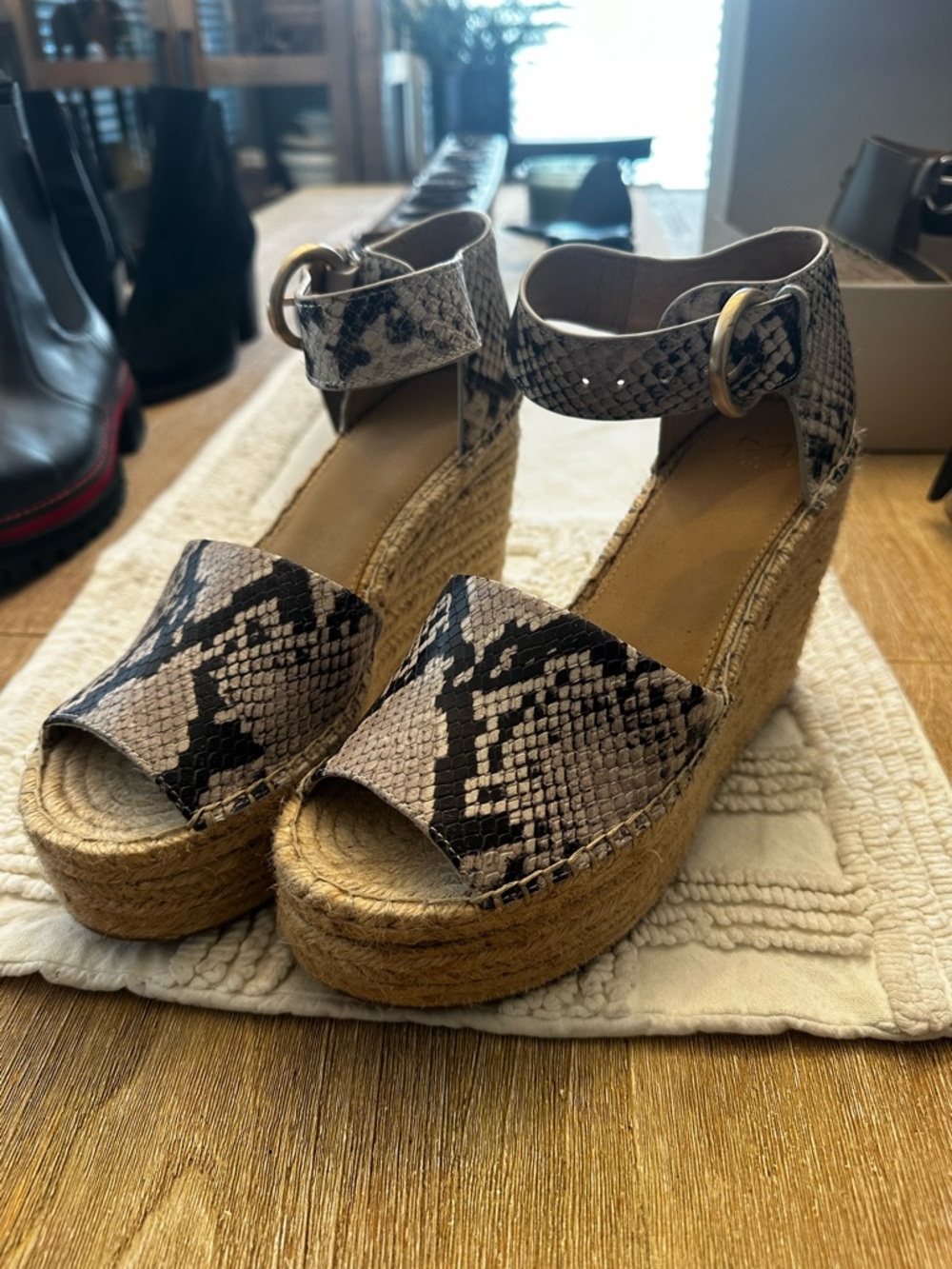 Marc Fisher  Snake-Print Espadrille Wedge Sandals